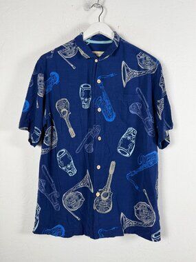 Tommy Bahama Latin Fusion Deep Space Music Instruments Camp Shirt Mens Medium